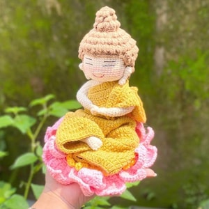 Crochet Buddha Amigurumi Doll - Handmade Zen Meditation Decor - Peaceful Gift - Buddhist Monk on Lotus Flower