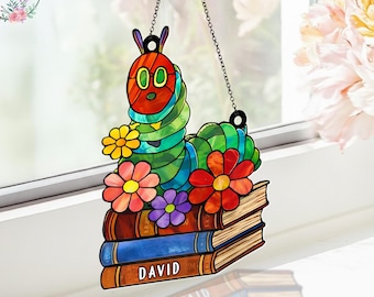 Personalized Hungry Caterpillar Suncatcher, Teacher Gift, Classroom Decor