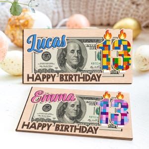 Porta billetes de cumpleaños con bloques de construcción personalizados, regalo de cumpleaños personalizado, tarjeta de dinero, porta billetes de regalo, fiesta de cumpleaños con ladrillos