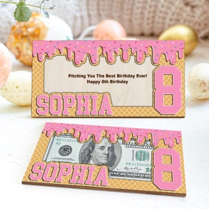Porte-monnaie personnalisé base-ball goutte à goutte de crème glacée, message de souhaits d'anniversaire personnalisé, carte de paiement, porte-monnaie cadeau, cadeau d'anniversaire