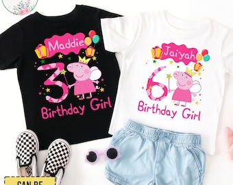 Maglietta personalizzata per il compleanno di Pepa Pig, maglietta per il compleanno di Wolfoo, maglietta regalo per il compleanno, magliette per la famiglia dedicate al compleanno, maglietta personalizzata per il compleanno di Pig