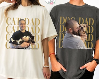 Camiseta personalizada vintage para papás de gatos y perros: Camiseta personalizada para el Día del Padre, regalo personalizado con foto para amantes de los gatos, papás de gatos o dueños de mascotas.