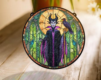 Atrapasol de vidrieras de Maléfica, adorno para ventana de la villana de La Bella Durmiente