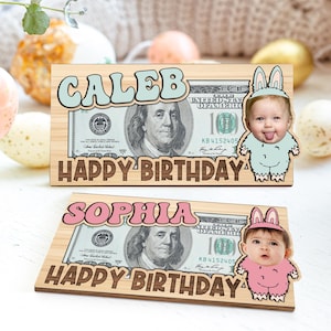 Portamonedas personalizado de monstruo Bubu para cumpleaños de niños, regalo de cumpleaños con foto de cara personalizada, tarjeta de dinero, portamonedas de regalo, regalo de cumpleaños