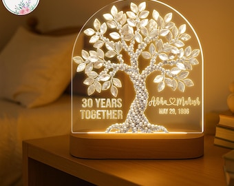 Nattlampa till 30-årsjubileum, present till 30-års bröllopsdag, 30-års bröllopspresent, present till föräldrar som gifte sig, pärljusdag för föräldrar