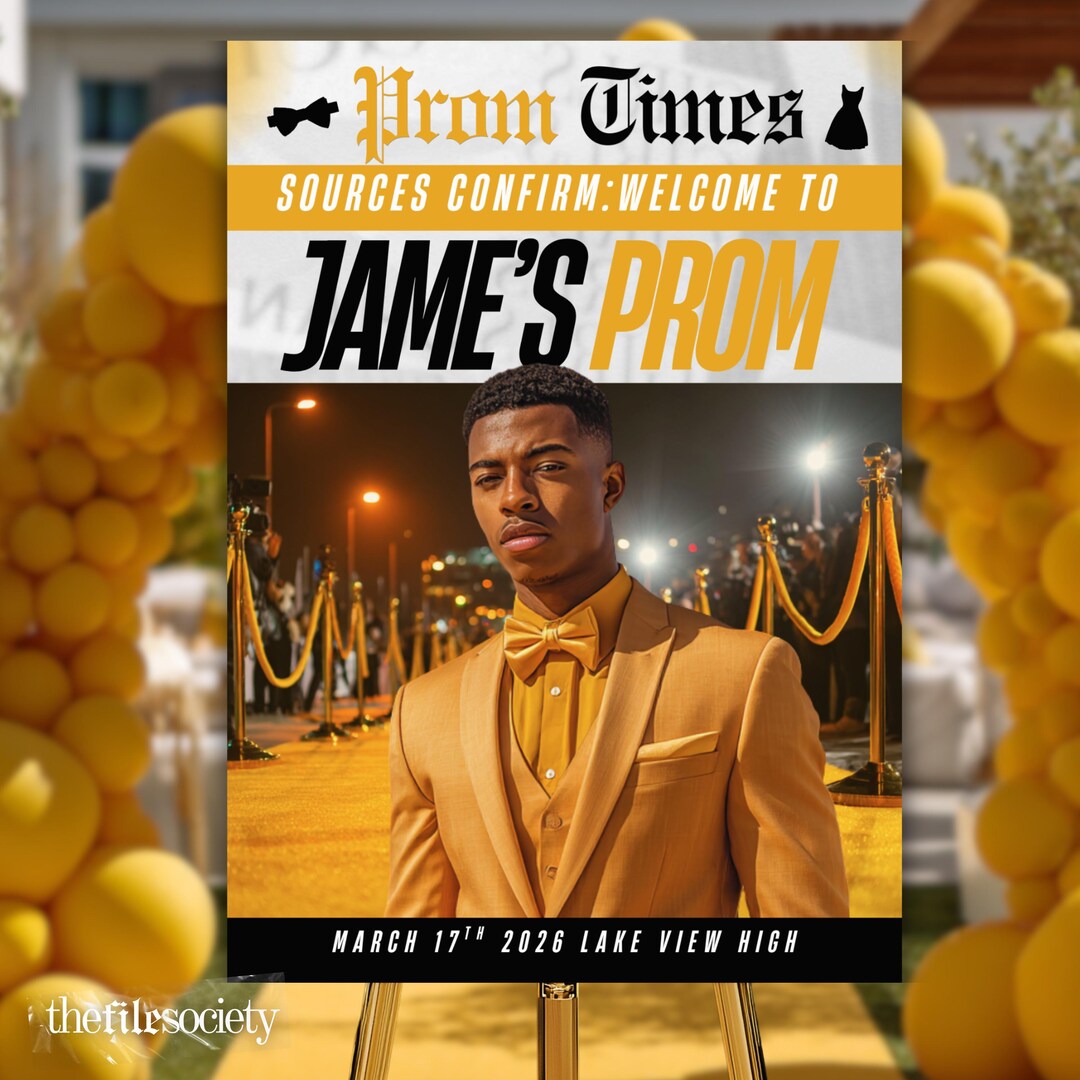 Prom Incoming Sign Newspaper Prom Night Welcome Sign Template, Editable Yellow Boy Pre ...