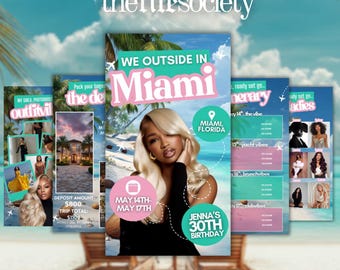 Miami verjaardag weekend reisplan, geanimeerde reisvideo-uitnodiging, tropische meisjes reisplanner, bewerkbare canva-sjabloon