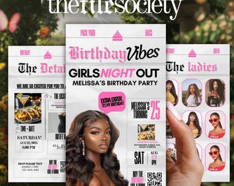 Editable Girls Night Out Invitation: Newspaper Style Dinner Party (Digital Download)