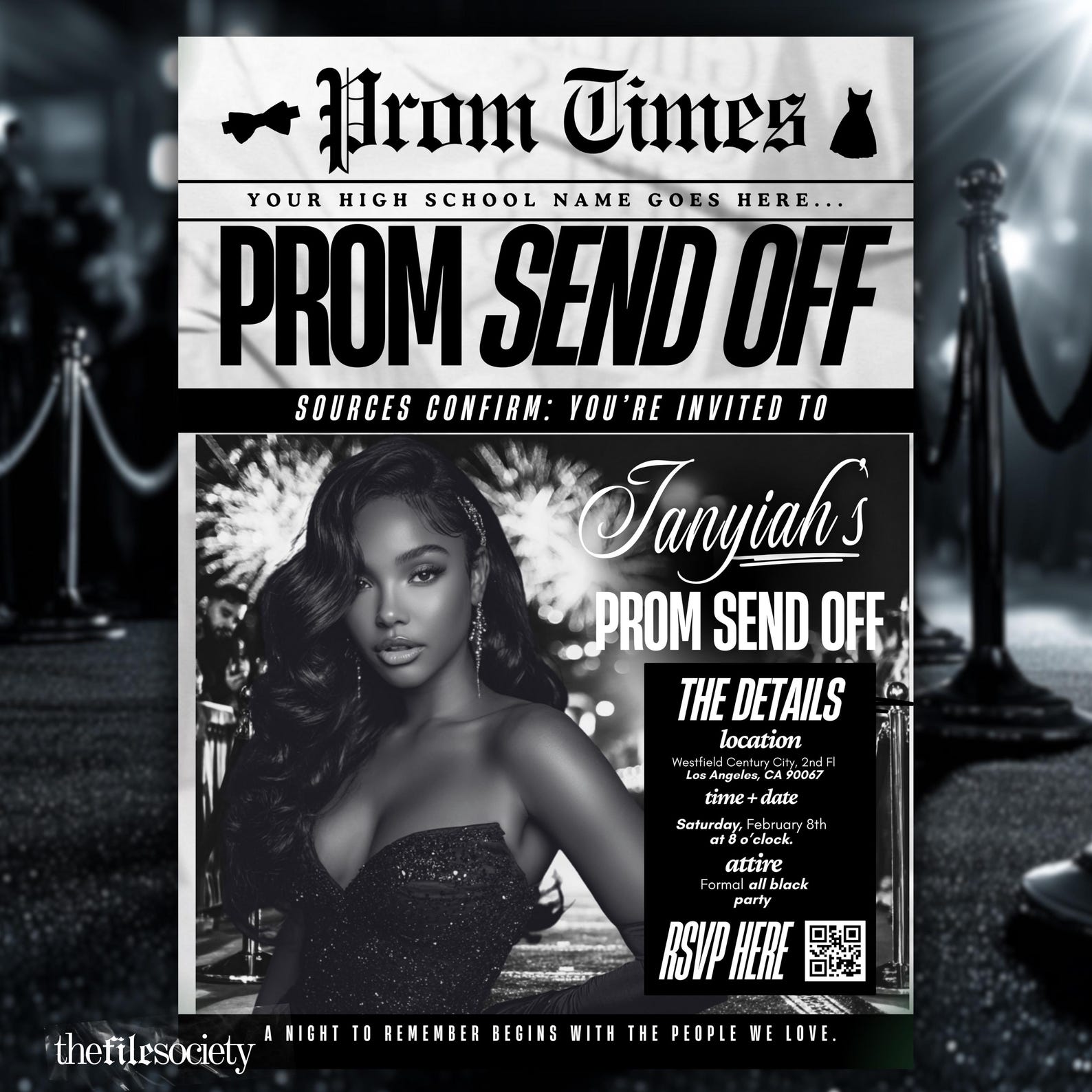 Newspaper Prom Invitation, Black White Pre-prom Send off Prom Night ...