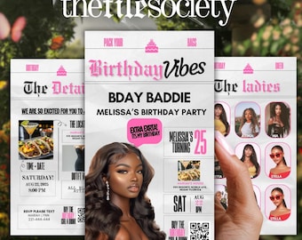 Newspaper Birthday Invitation: Editable Canva Template (Digital Download)