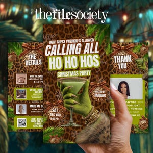 Calling All HoHos Christmas Party Invitation, Funny Holiday Evite, Girlsmas Grinchmas Digital Template, Festive Cocktail Party Invite