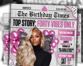 Pink & Silver 40th Birthday Social Media Invite, Glam Dinner Party Evite, Editable Digital Photo Template, Luxe Birthday Flyer