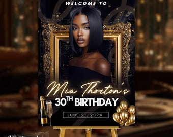 Elegant Gold Birthday Welcome Sign: Editable Party Template (Digital Download)