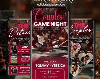 Couples Game Night Animated Invitation, Adult Date Night Party Evite, Game Romantic Fun Text Invite, Editable Downloadable E-Card Template