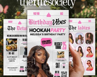 Glam Newspaper Birthday Invitation: Hookah Lounge Party (Digital Template)