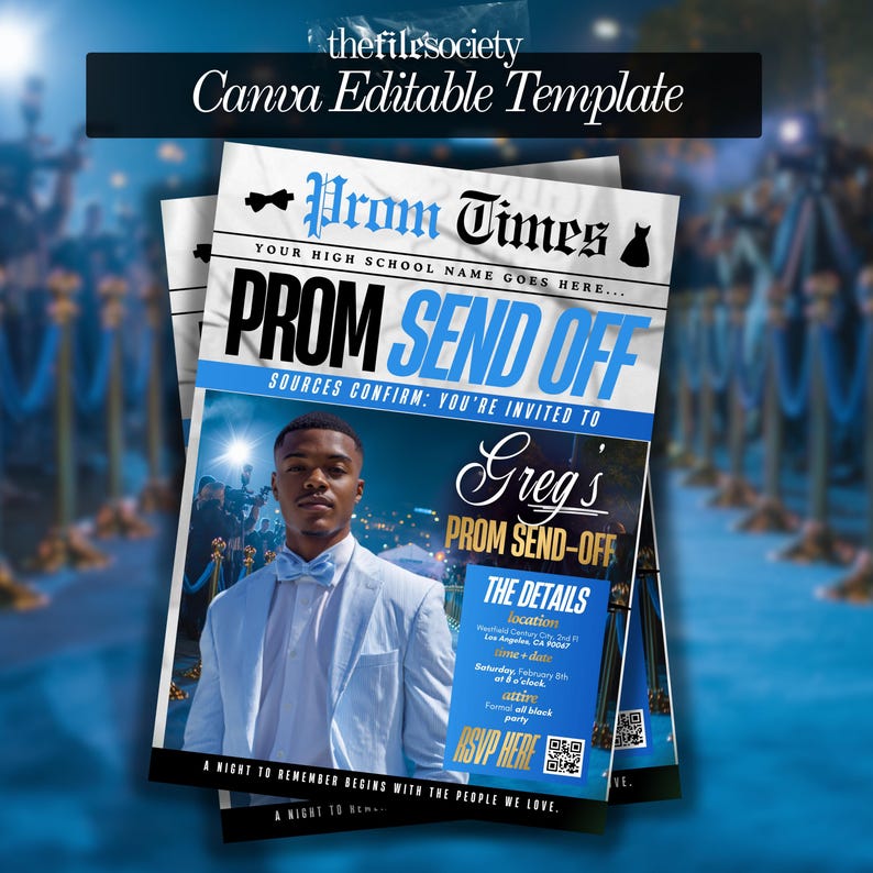 Prom Stack Luxury Blue Boy Pre-prom Prom Flyer, Newspaper Invitation, Send-off ...