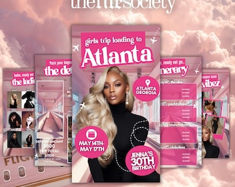 Atlanta Birthday Trip Itinerary, Animated Travel Video Invite, Editable Girls Trip Weekend Planner, Canva Template