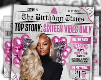 Rosa & silverfärgad 16-årsdagsinbjudan till sociala medier, glamourös middagsbjudning, redigerbar digital fotomall, lyxig födelsedagsflyer