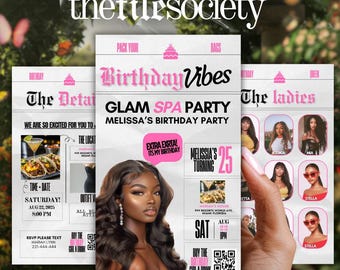 Newspaper Party Invitation: Editable VIP Pass, Limo Bus Evite (Canva Template)