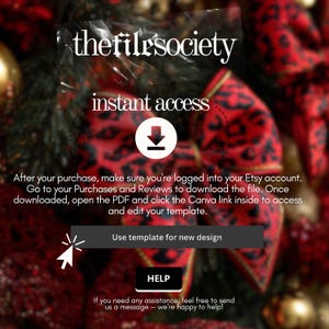 May include: Image for thefilesociety with the words "instant access" and a download icon. A red bow with a black leopard print pattern is in the background. The image includes instructions on how to access and edit a template.