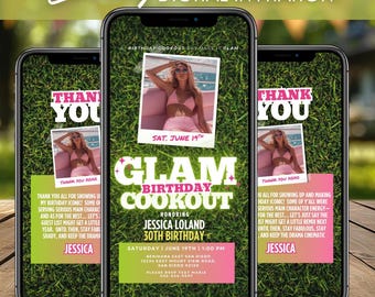 Birthday Cookout Invitation, Glam BBQ Video Invite, BBQ Dinner Flyer Template, Digital Backyard bbq Invite, DIY Grill & Chill Block Party