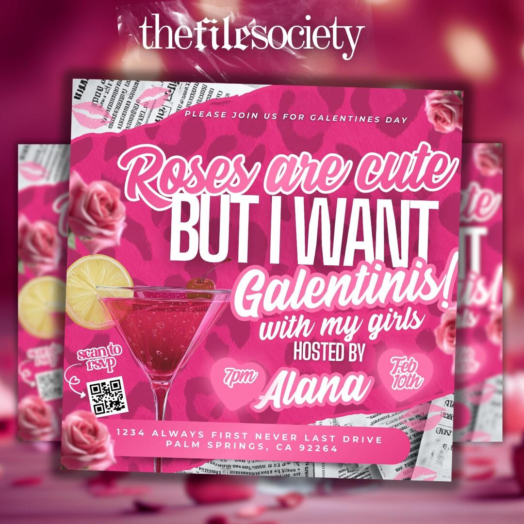 Pink Galentine’s Party Invitation, Editable Valentines Girls Night ...