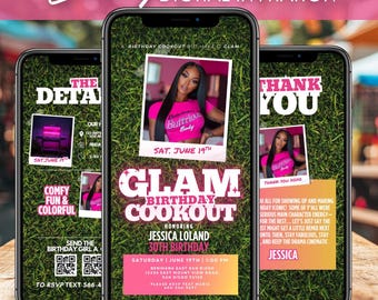 Birthday Cookout Invitation, Glam BBQ Video Invite, BBQ Dinner Flyer Template, Digital Backyard bbq Invite, DIY Grill & Chill Block Party