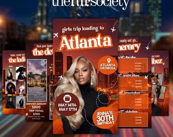 Atlanta Birthday Weekend Itinerary, Animated Travel Video Invitation, Editable Girls Trip Planner, Canva Template