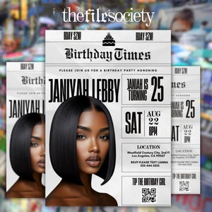 Birthday Party Newspaper Flyer, Dinner Itinerary Invite, Editable Canva Template, Digital Party Invitation, Milestone Event Design