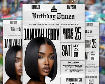 Birthday Party Newspaper Flyer, Dinner Itinerary Invite, Editable Canva Template, Digital Party Invitation, Milestone Event Design