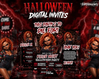 Party to Die For Halloween Invitation, Bloody Red Horror Party Digital Invite, Adult Costume Party Editable Canva Evite
