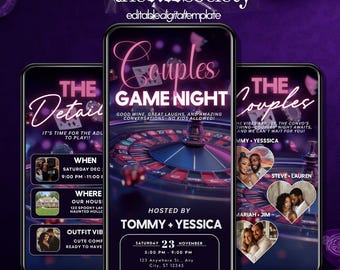Couples Game Night Animated Invitation, Adult Date Night Party Evite, Game Romantic Fun Text Invite, Editable Downloadable E-Card Template