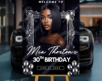 Elegant Birthday Welcome Sign Template: Gold, Silver, Editable (Digital Download)