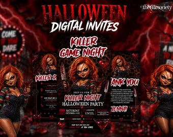 Killer Game Night Halloween Invitation, Horror Games Party Evite, Editable Canva Template