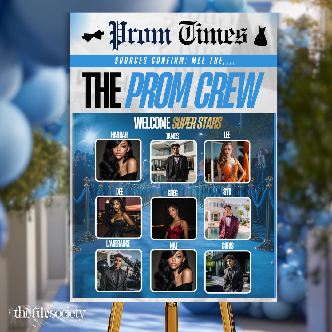 Prom Printable Newspaper Style Blue Pre-prom Prom Night Welcome Sign Template ...