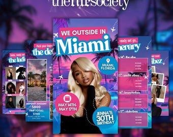 Miami Birthday Weekend Itinerary, Animated Travel Video Invitation, Tropical Girls Trip Planner, Editable Canva Template