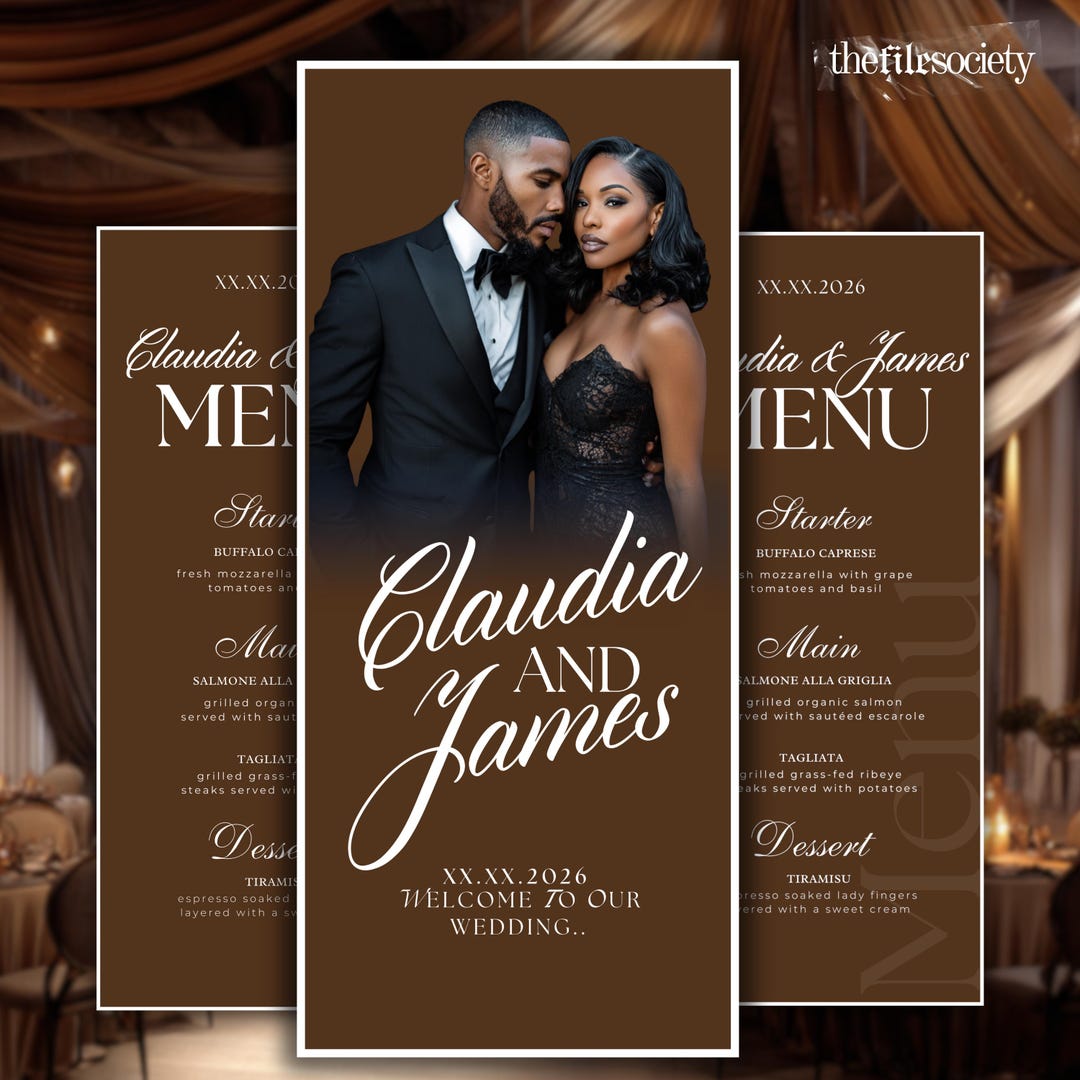 Ltc Menu Design Luxury Wedding Menu Template With Photo, Modern Elegant Brown Dinner ...