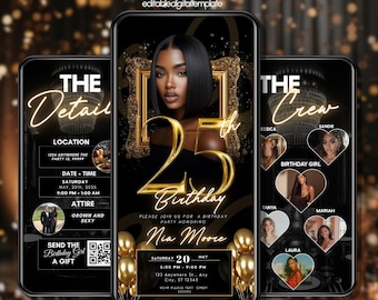 Elegant Gold 25th Birthday Invitation Template (Digital Evite)