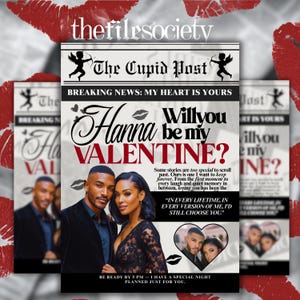 バレンタインキューピッドポスト新聞Canva編集可能テンプレート、カスタムWill You Be My Valentine新聞、デジタルダウンロード