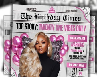 Pink & Silver 21st Birthday Social Media Invite, Glam Dinner Party Evite, Editable Digital Photo Template, Luxe Birthday Flyer