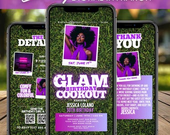 Birthday Cookout Invitation, Glam BBQ Video Invite, BBQ Dinner Flyer Template, Digital Backyard bbq Invite, DIY Grill & Chill Block Party