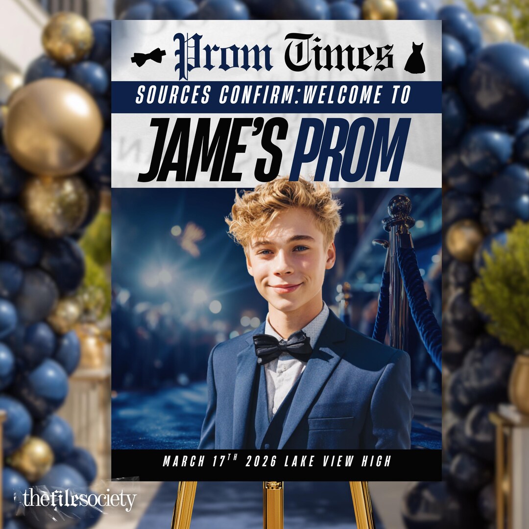 Prim Welcomesign Newspaper Prom Night Welcome Sign Template, Navy Prom Entrance Poster ...