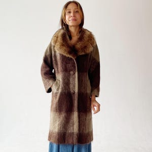 LILLI ANN COAT- Plaid Mohair Fur Collar 1950s 1960s Wool Jacket