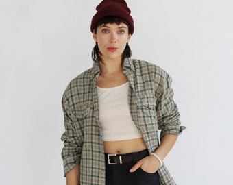 CAMICIA LEVIS WAFFLE - Vintage anni '90 a quadri verde utility piccola j
