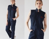 Vtg. Coverall Jumpsuit- 36R, Unisex Jumpsuit, Navy Sleeveless Boiler Suit, Onesie, Kellogg s