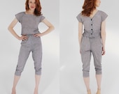 Pinstripe Two Piece Set- S, Black Charcoal Gray, Grey, 80s does 50s womens