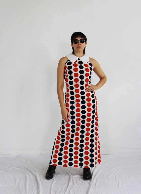 Polka Dot Op Art Maxi Dress- S/M, Marimekko Kusam… - image 5