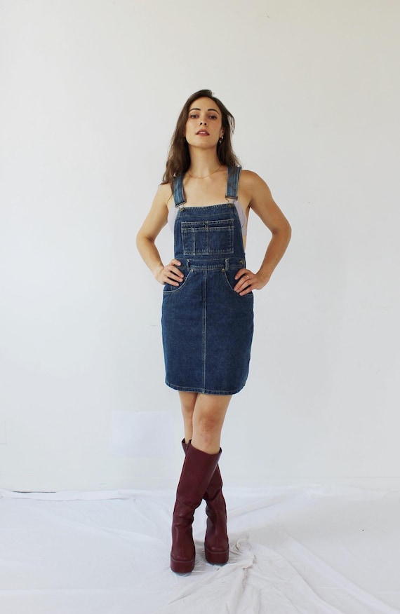 navy blue dress for baby girl Vintage 90s Ralph Lauren Jeans Co Denim Overall Midi Dress Womens L Bib  Pocket main image 1