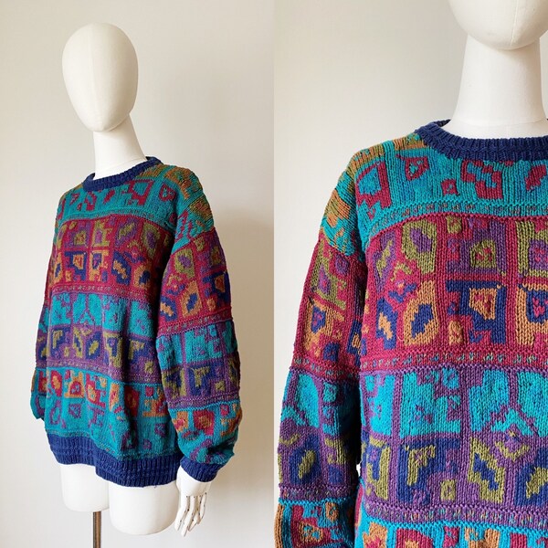 RALPH LAUREN SWEATER- 90s Chunky Knit Chaps Southwestern 80s 90s Chaps Linen, Cotton