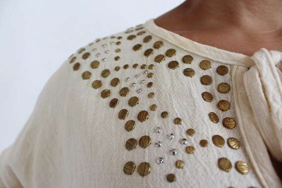 Gold & Beige Cotton Tunic- L, Womens Vintage, Min… - image 3